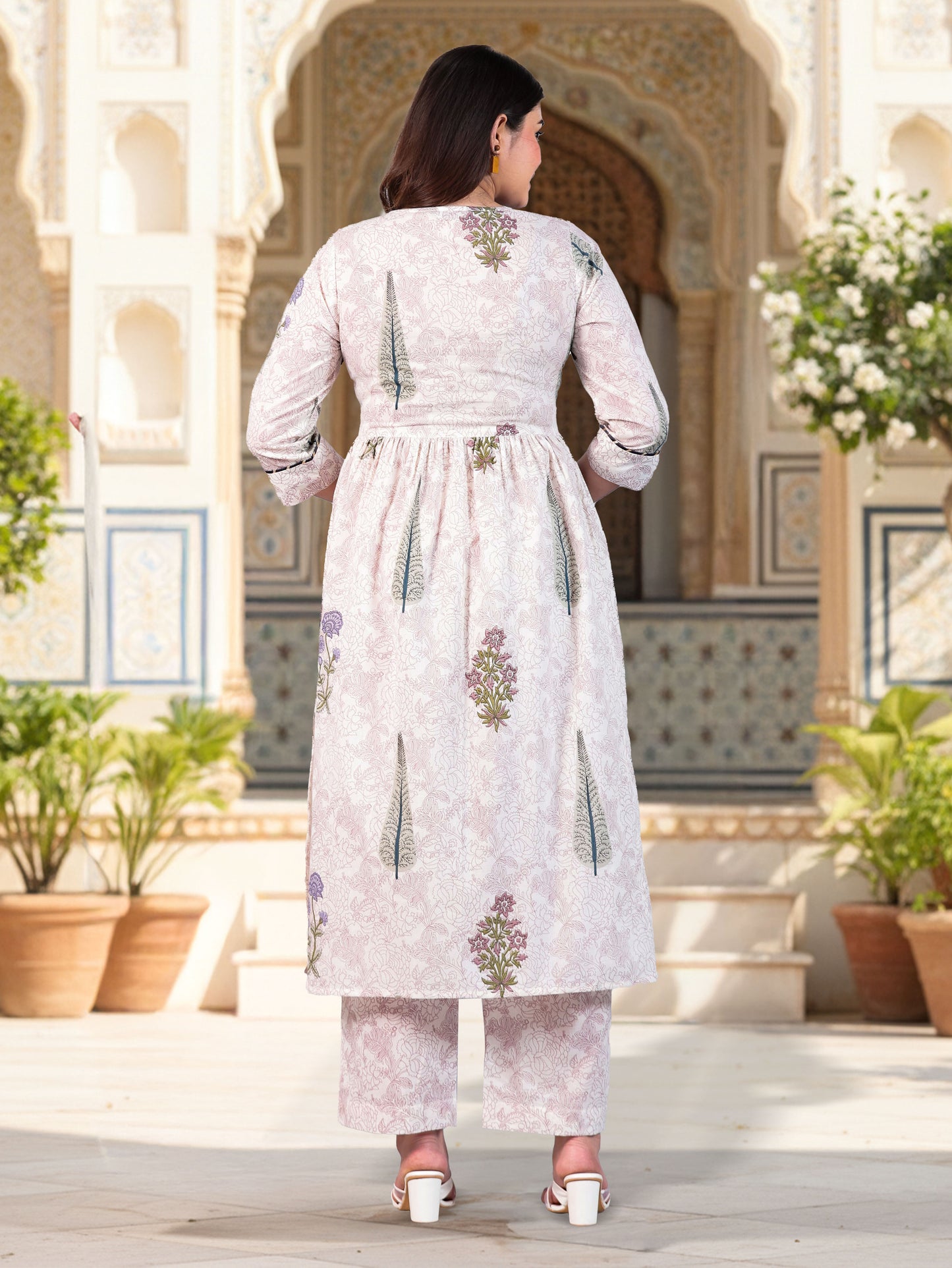 Soft Cotton Floral Flared Off White Kurta