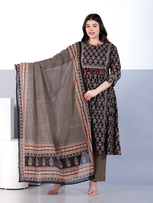Cotton Voile Striped Navy Blue Dupatta