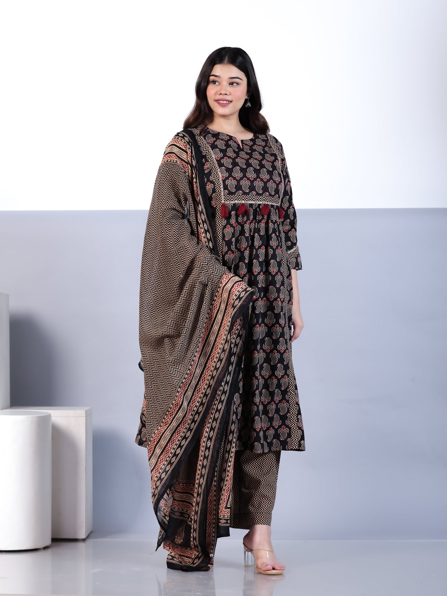 Cotton Voile Striped Navy Blue Dupatta