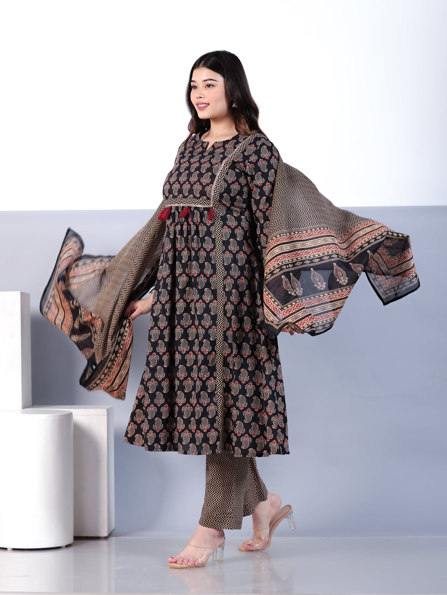 Cotton Voile Striped Navy Blue Dupatta