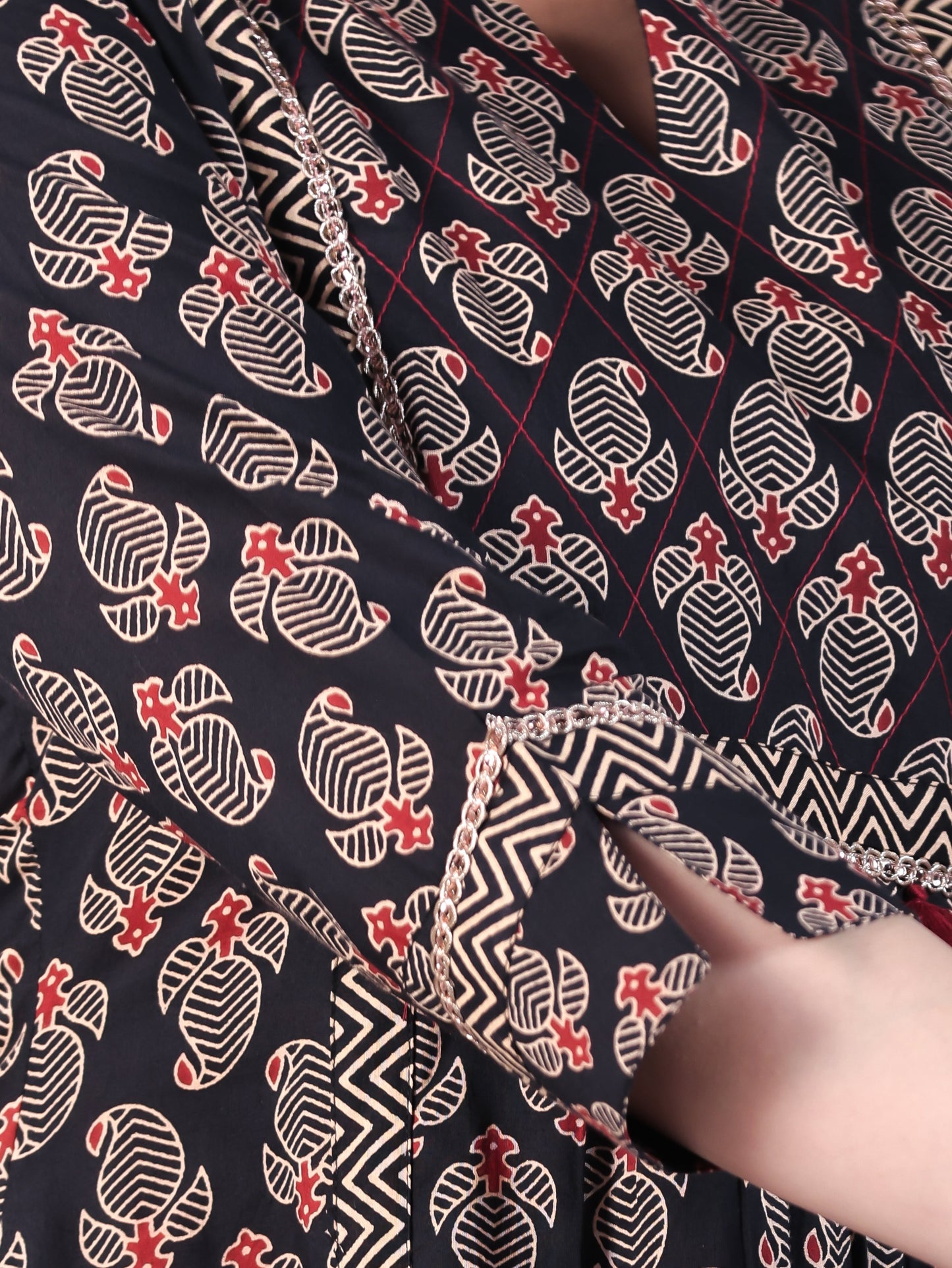 Soft Cotton Paisley Flared Navy Blue Kurta