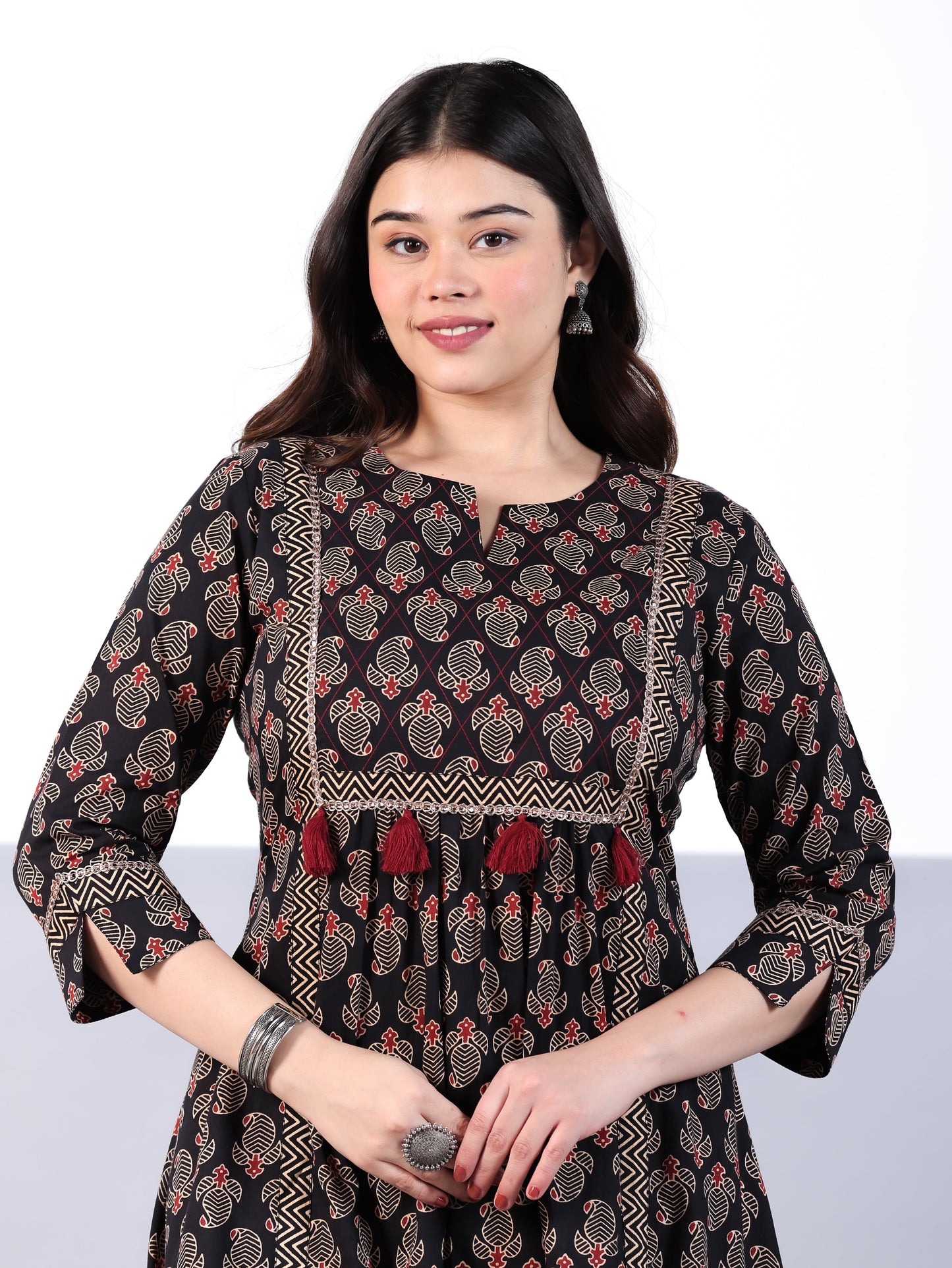 Soft Cotton Paisley Flared Navy Blue Kurta