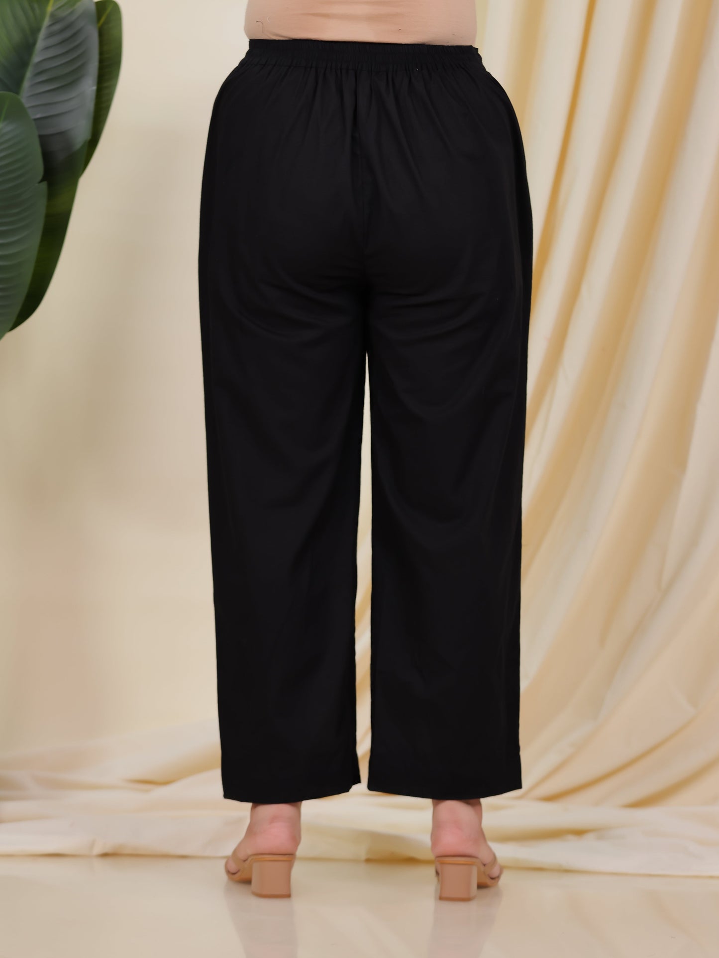 Soft Cotton Solid Black Straight Trousers