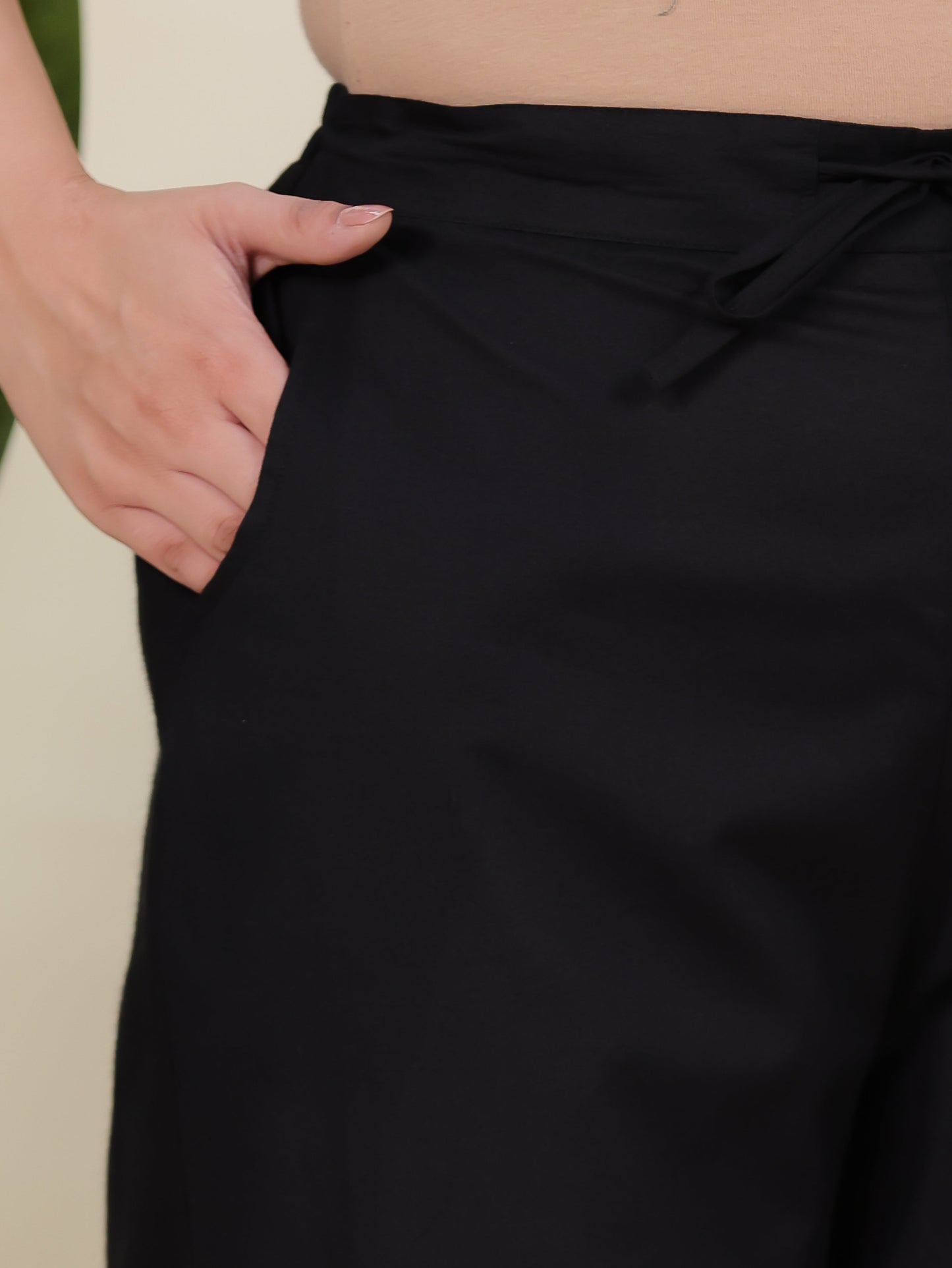 Soft Cotton Solid Black Straight Trousers