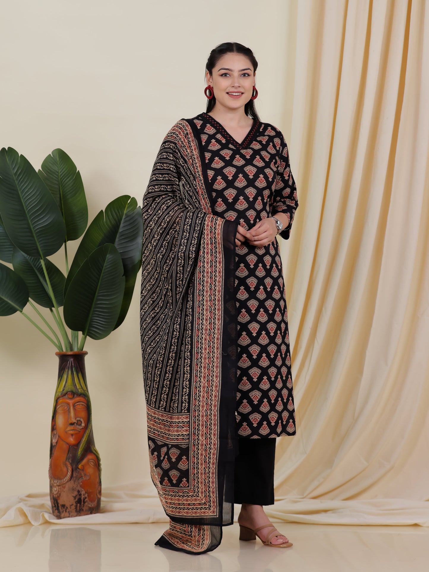 Cotton Voile Floral Black Dupatta