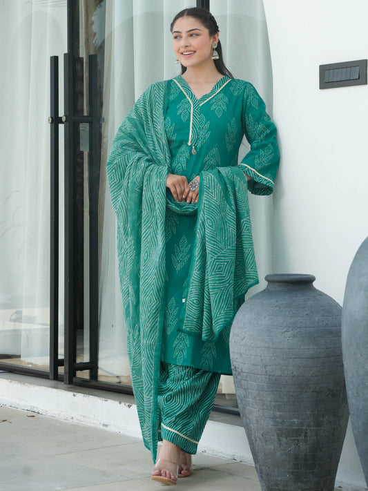 Kota Doria Bandhani Turquoise Dupatta