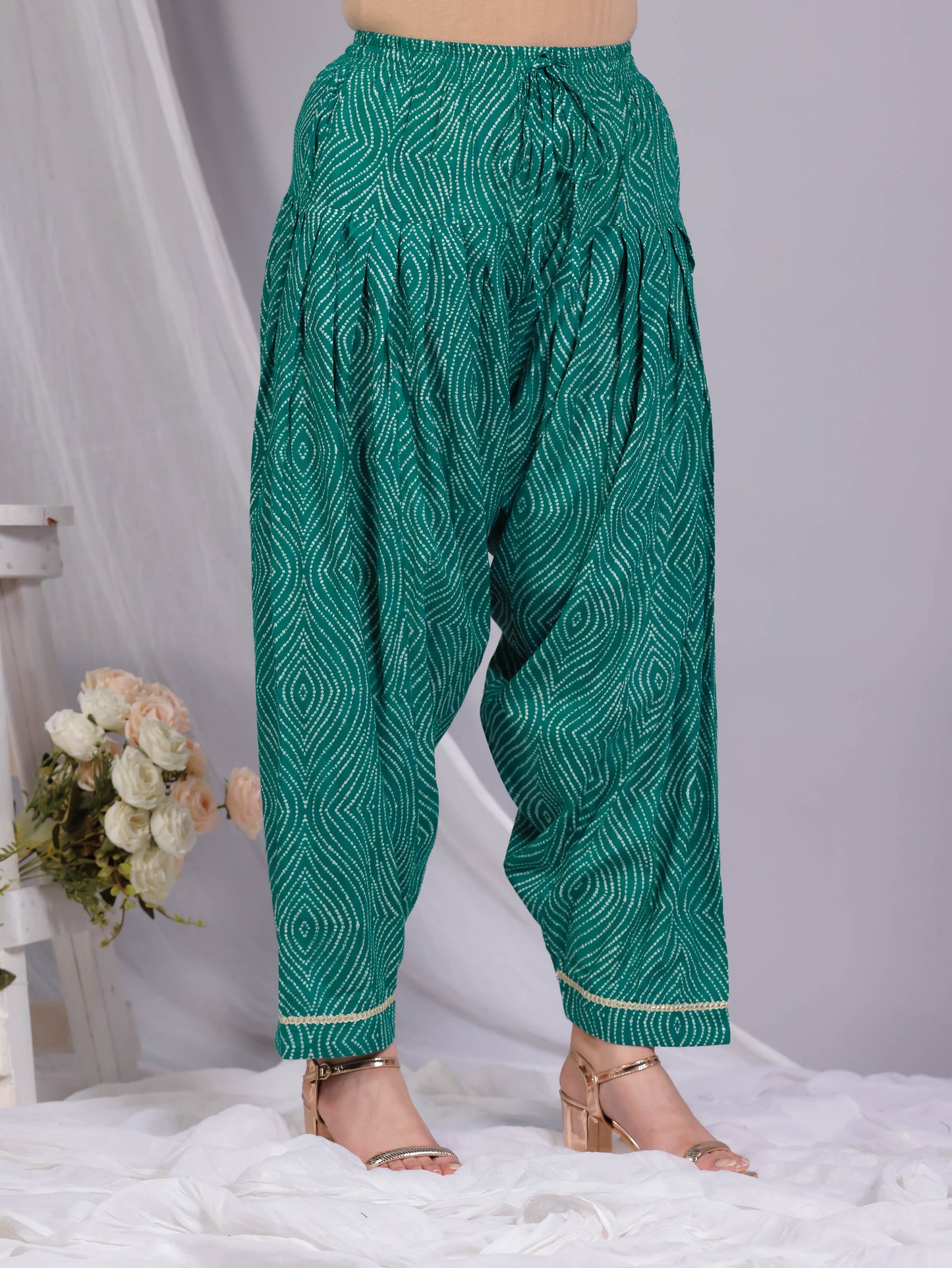 Soft Cotton Bandhani A-line Turquoise Kurta