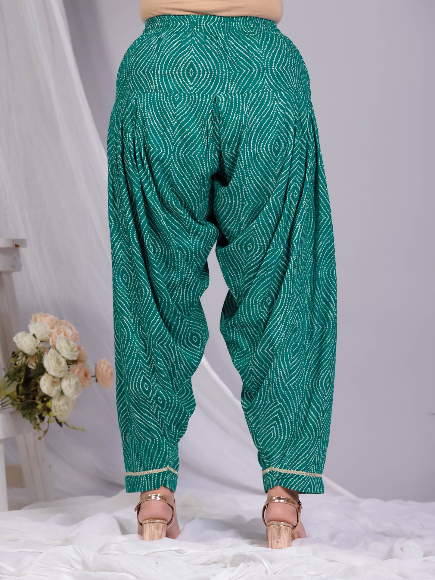 Soft Cotton Bandhani A-line Turquoise Kurta