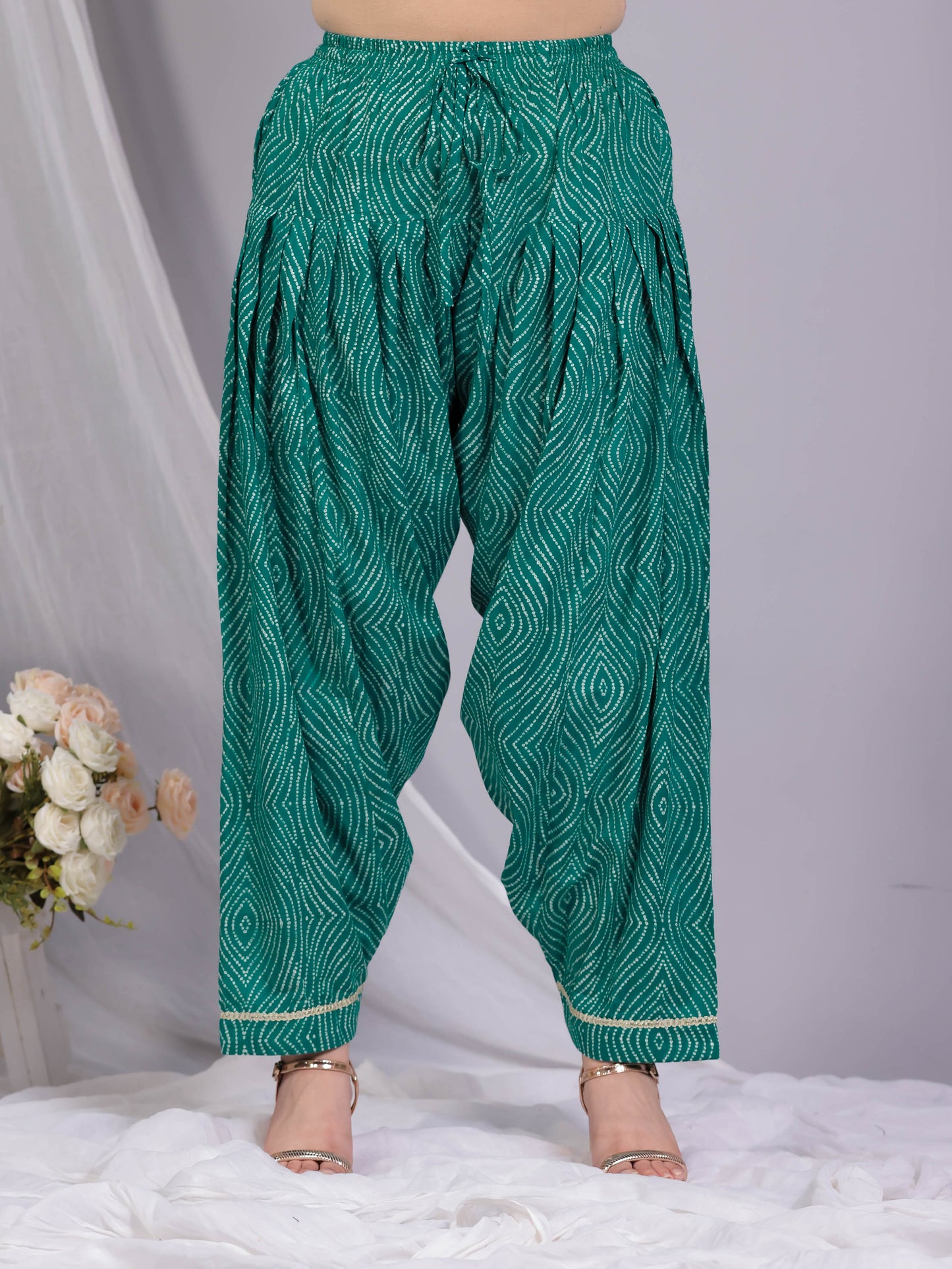 Soft Cotton Bandhani A-line Turquoise Kurta