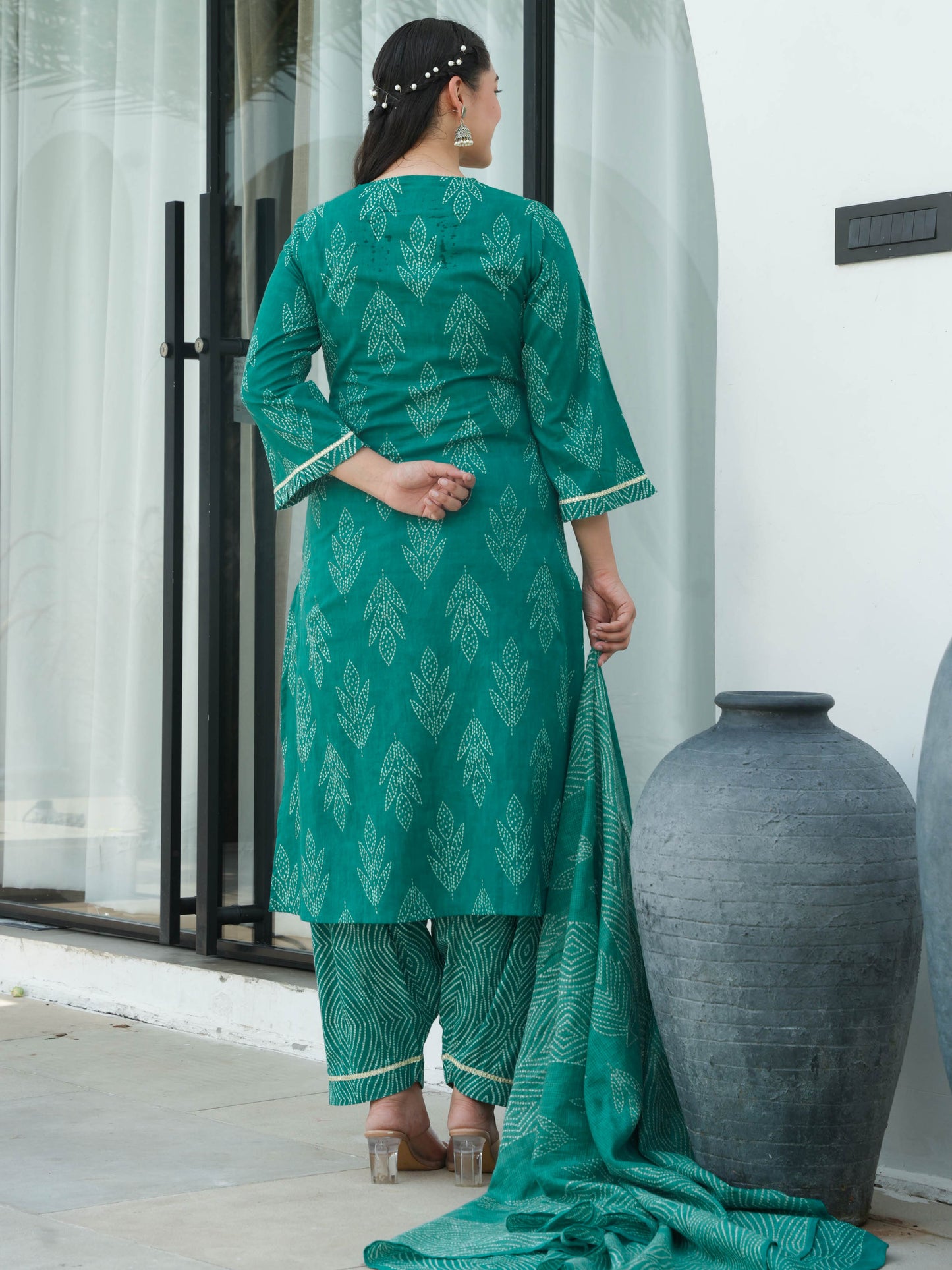 Soft Cotton Bandhani A-line Turquoise Kurta