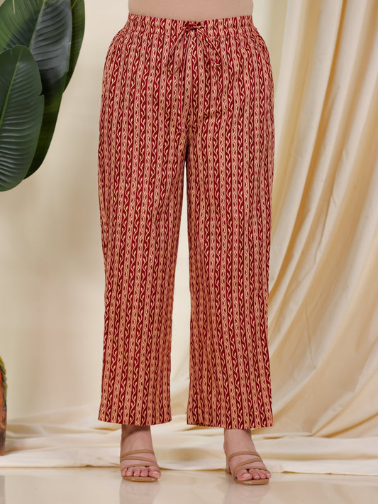 Soft Cotton Border print Rust Straight Trousers