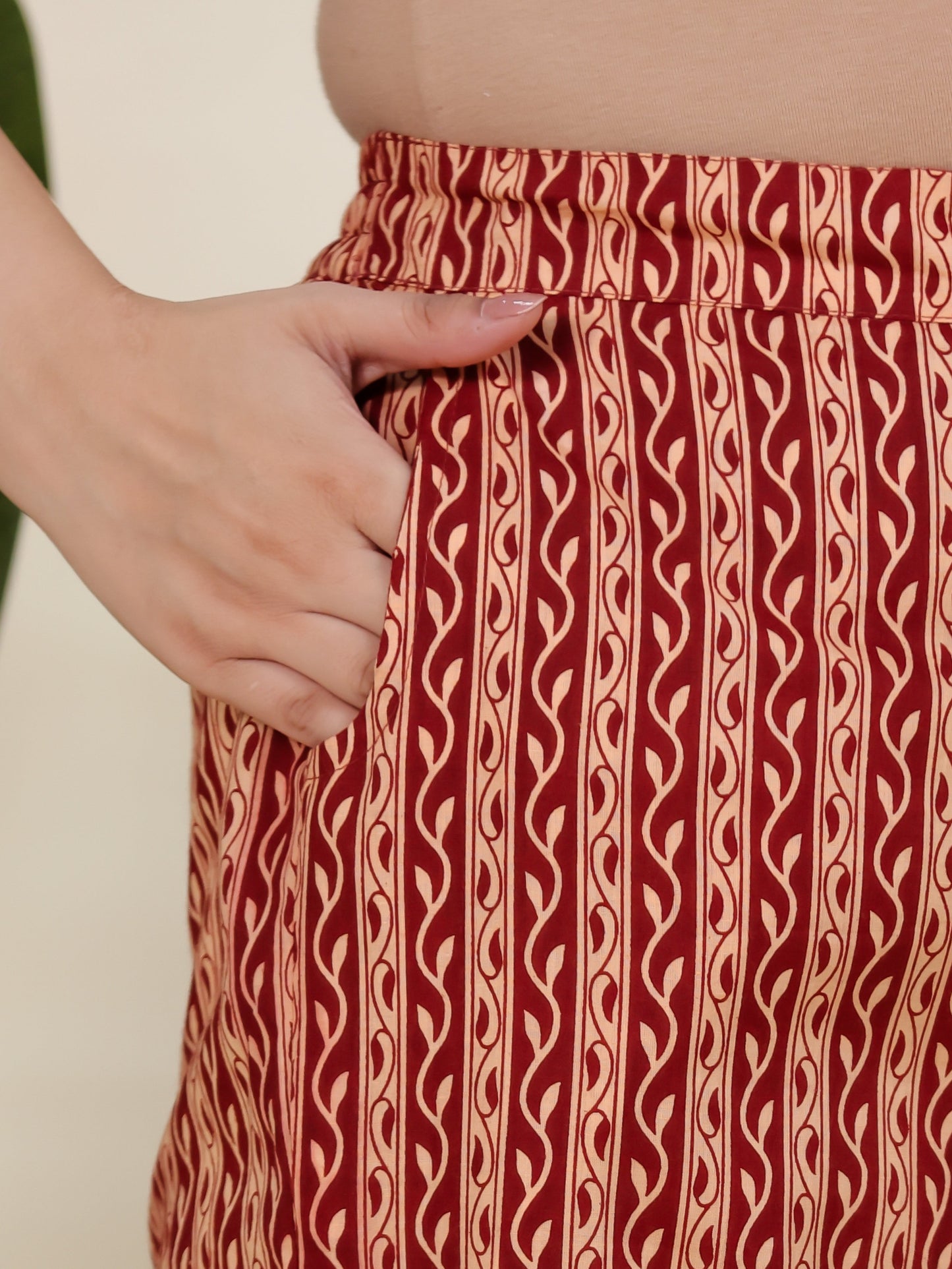 Soft Cotton Border print Rust Straight Trousers