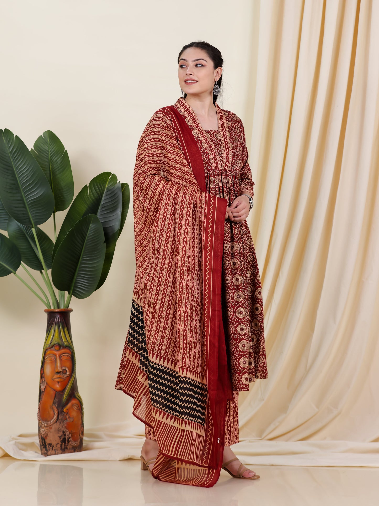 Cotton Voile Border print Rust Dupatta