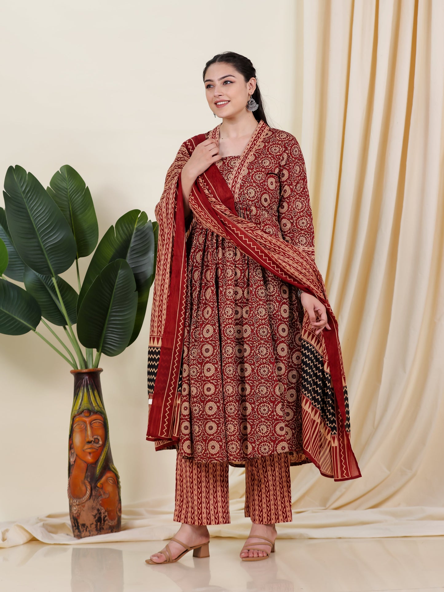 Cotton Voile Border print Rust Dupatta