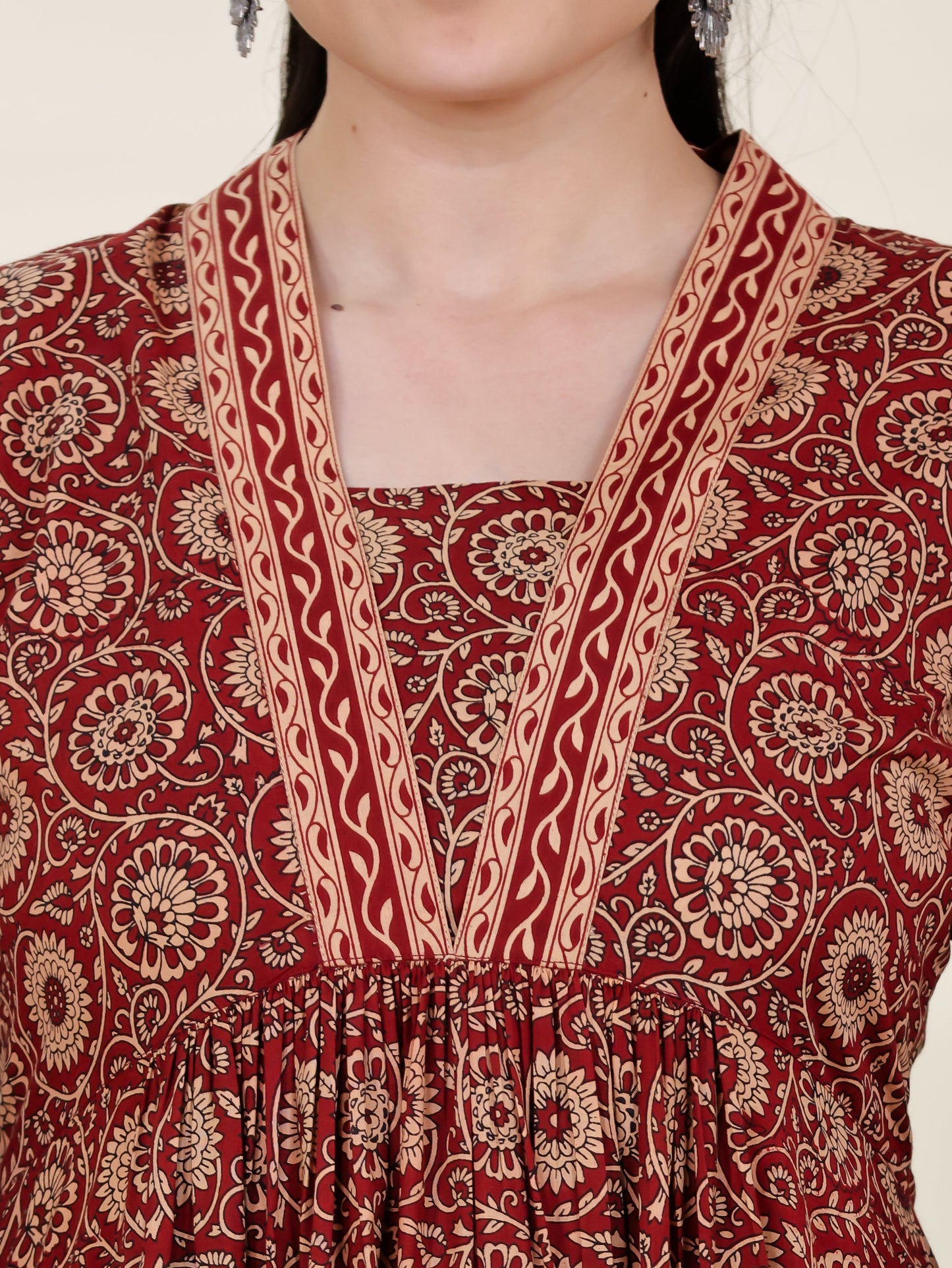 Soft Cotton Floral Anarkali Rust Kurta