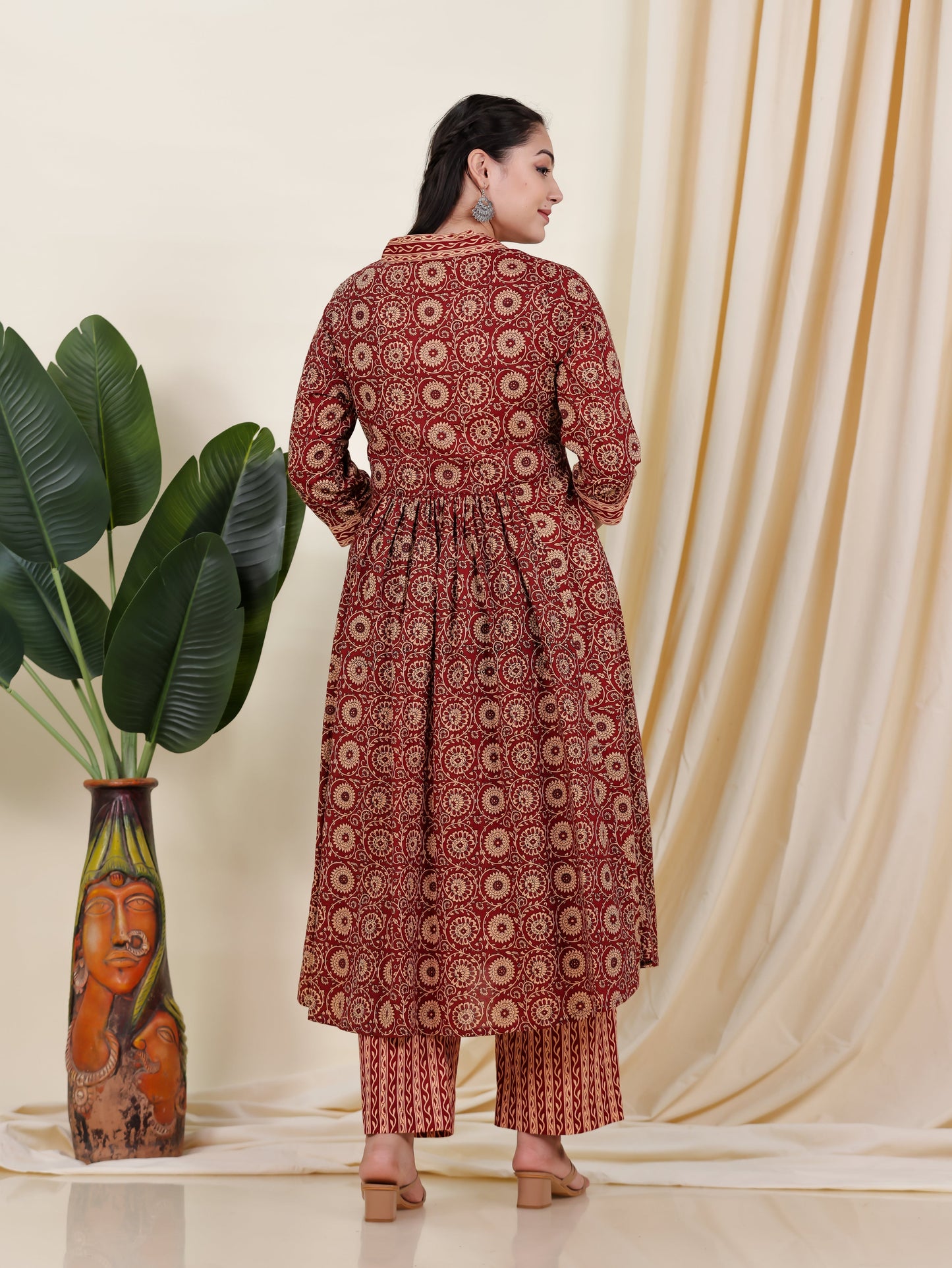 Soft Cotton Floral Anarkali Rust Kurta