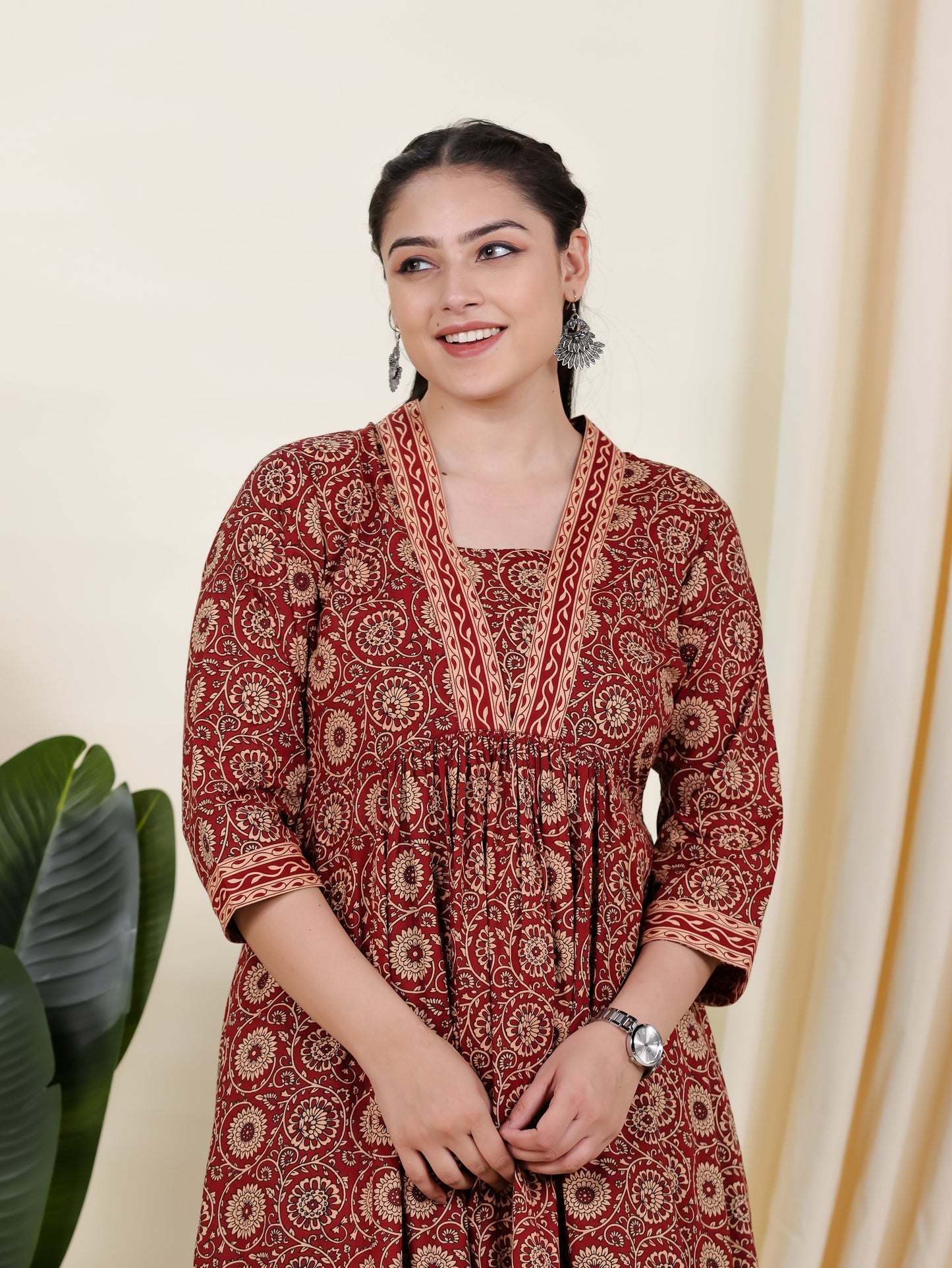 Soft Cotton Floral Anarkali Rust Kurta