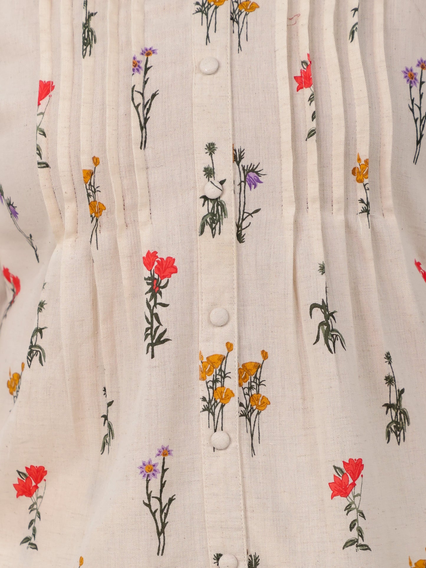 Linen Cotton Floral Straight Off White Kurta