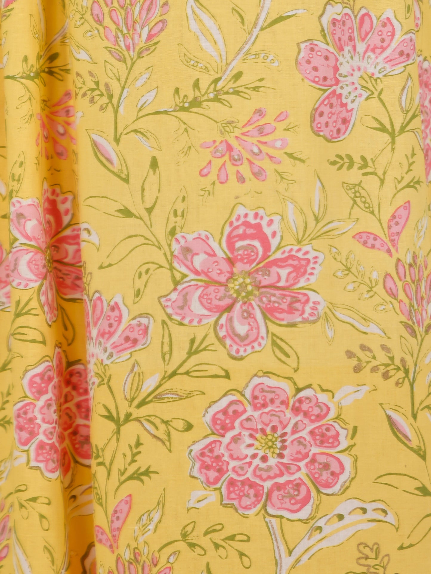 Soft Cotton Floral Flared Yellow Kurta