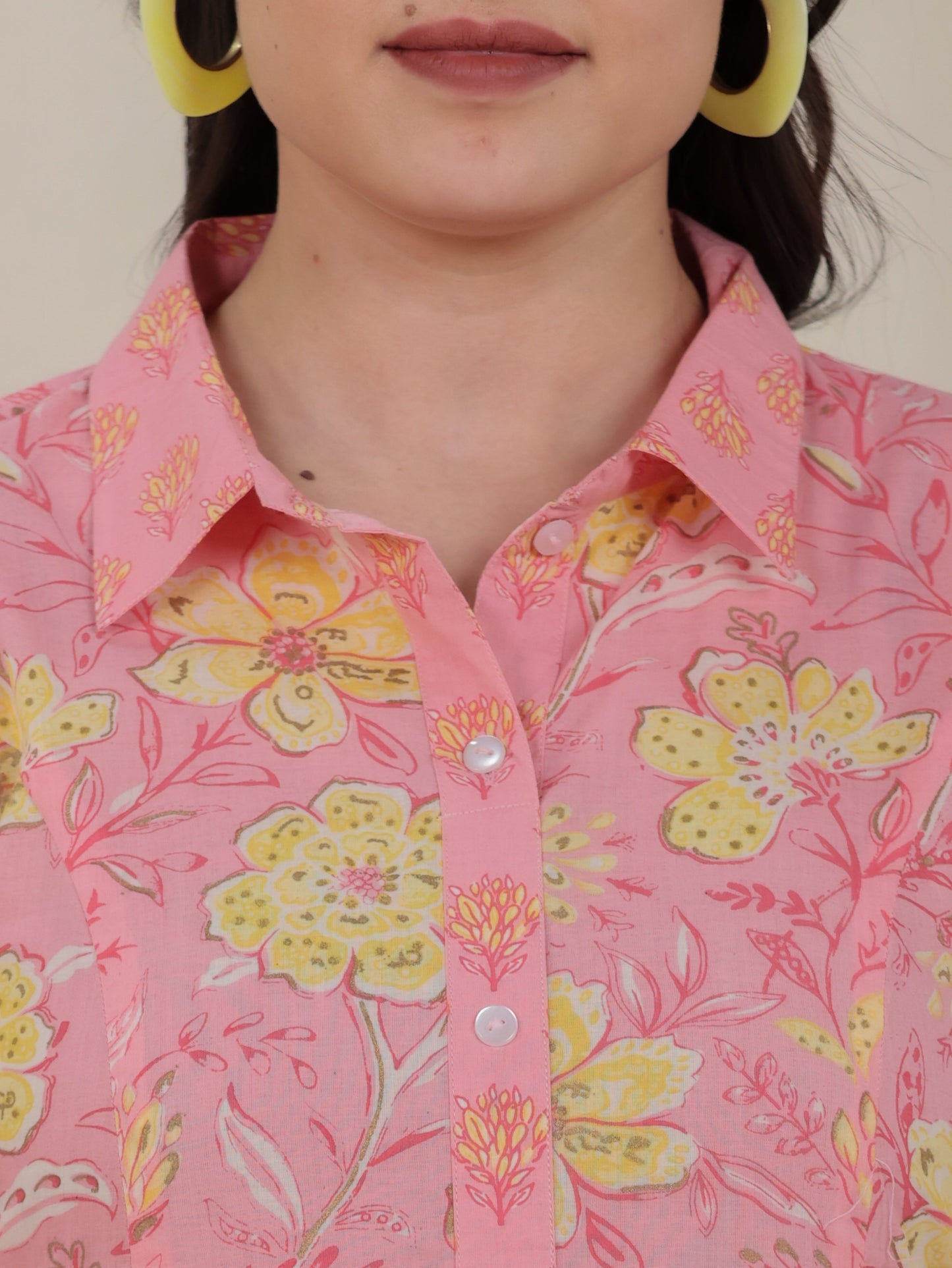 Soft Cotton Floral High Low Pink Kurta