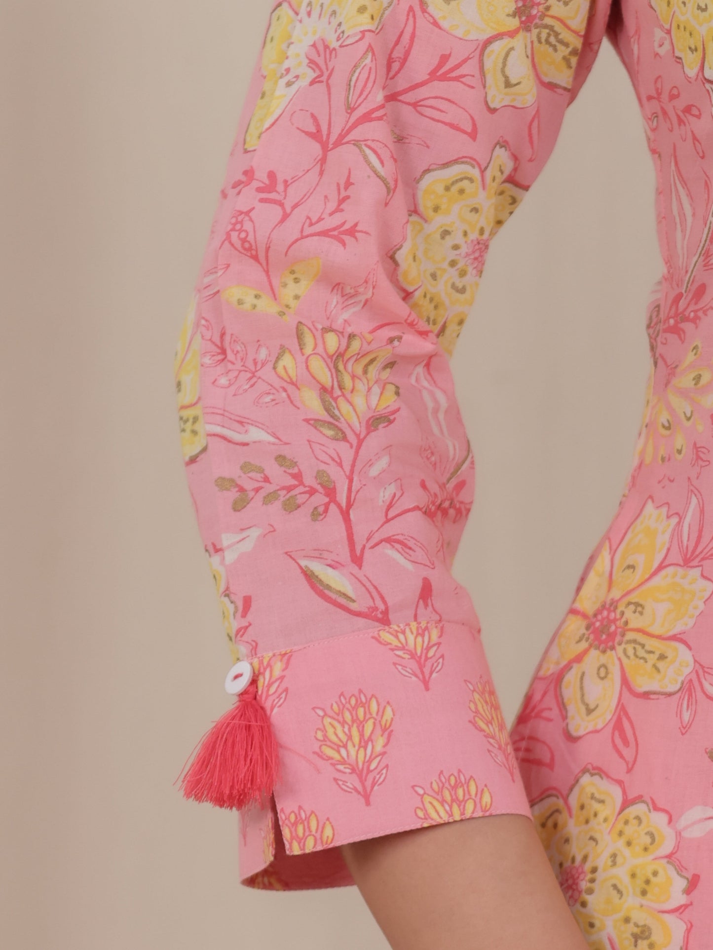 Soft Cotton Floral High Low Pink Kurta