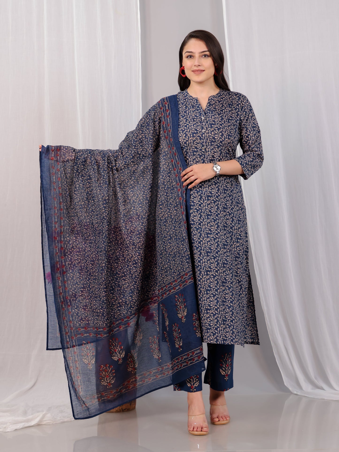 Cotton Voile Floral Blue Dupatta