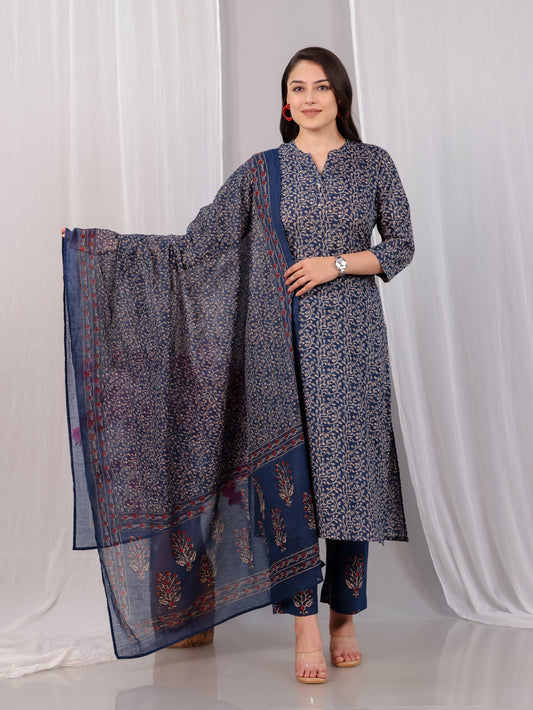 Cotton Voile Floral Blue Dupatta