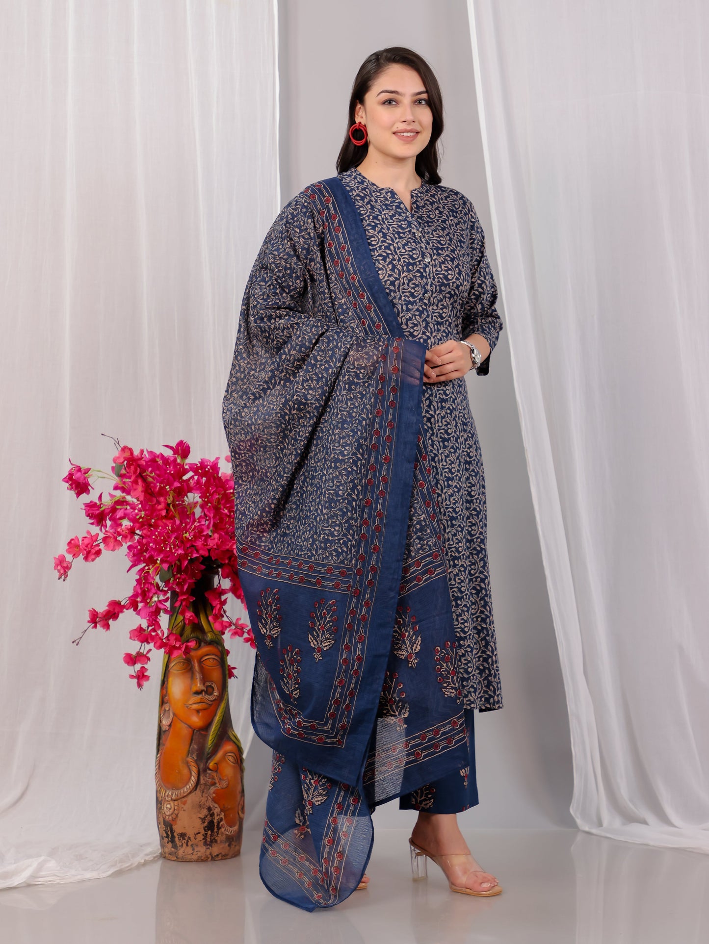 Cotton Voile Floral Blue Dupatta