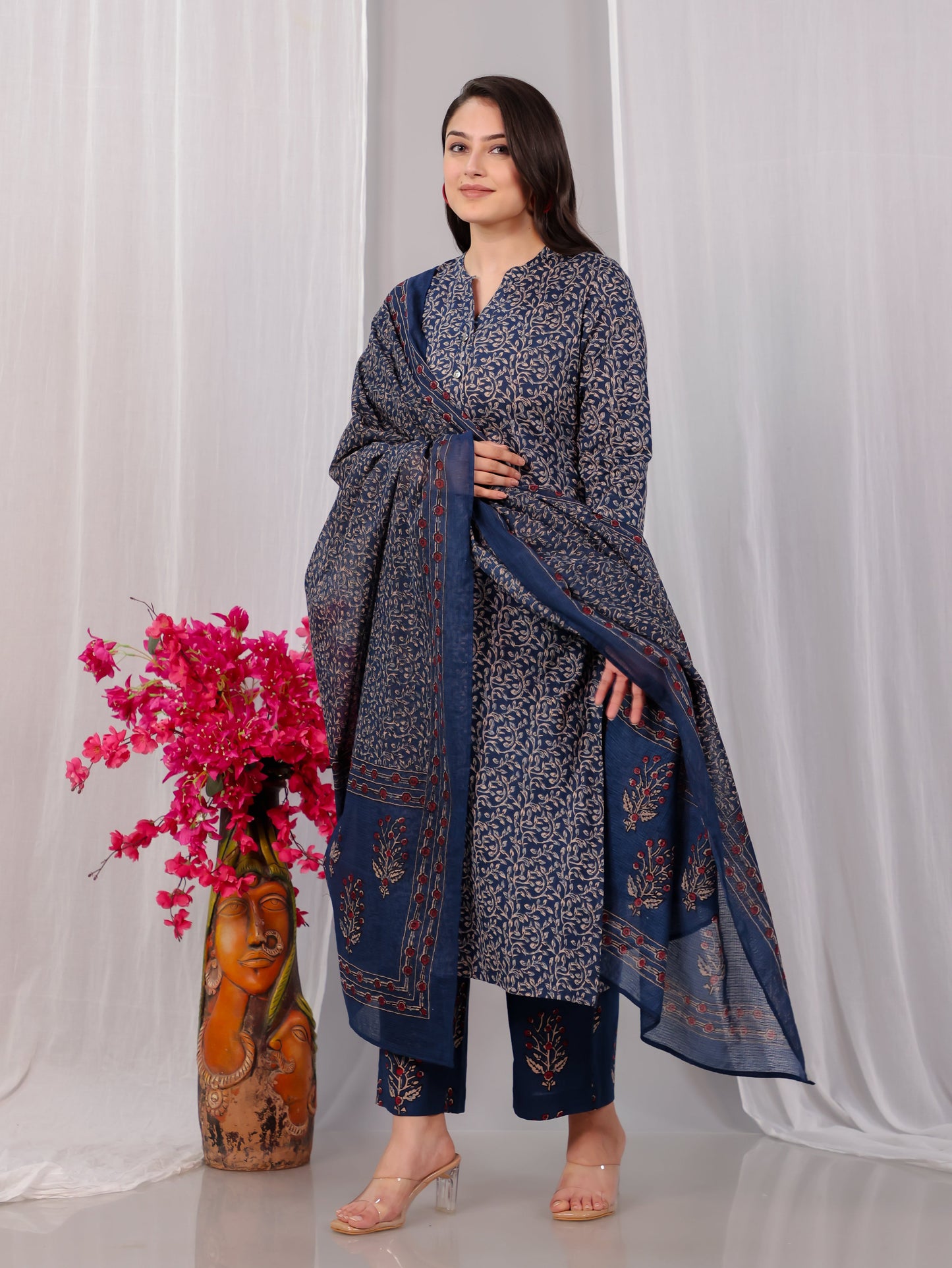 Cotton Voile Floral Blue Dupatta