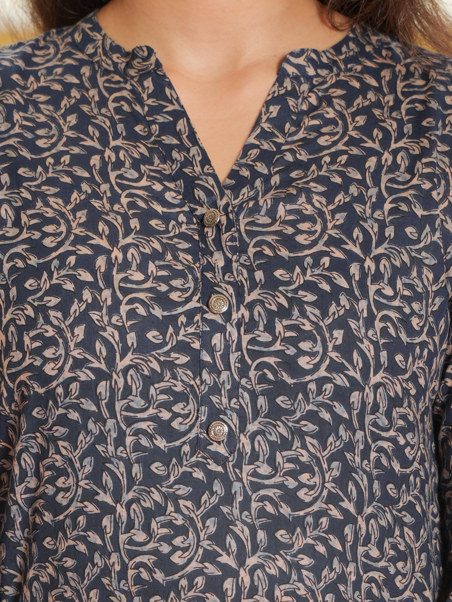 Soft Cotton Floral Straight Blue Kurta