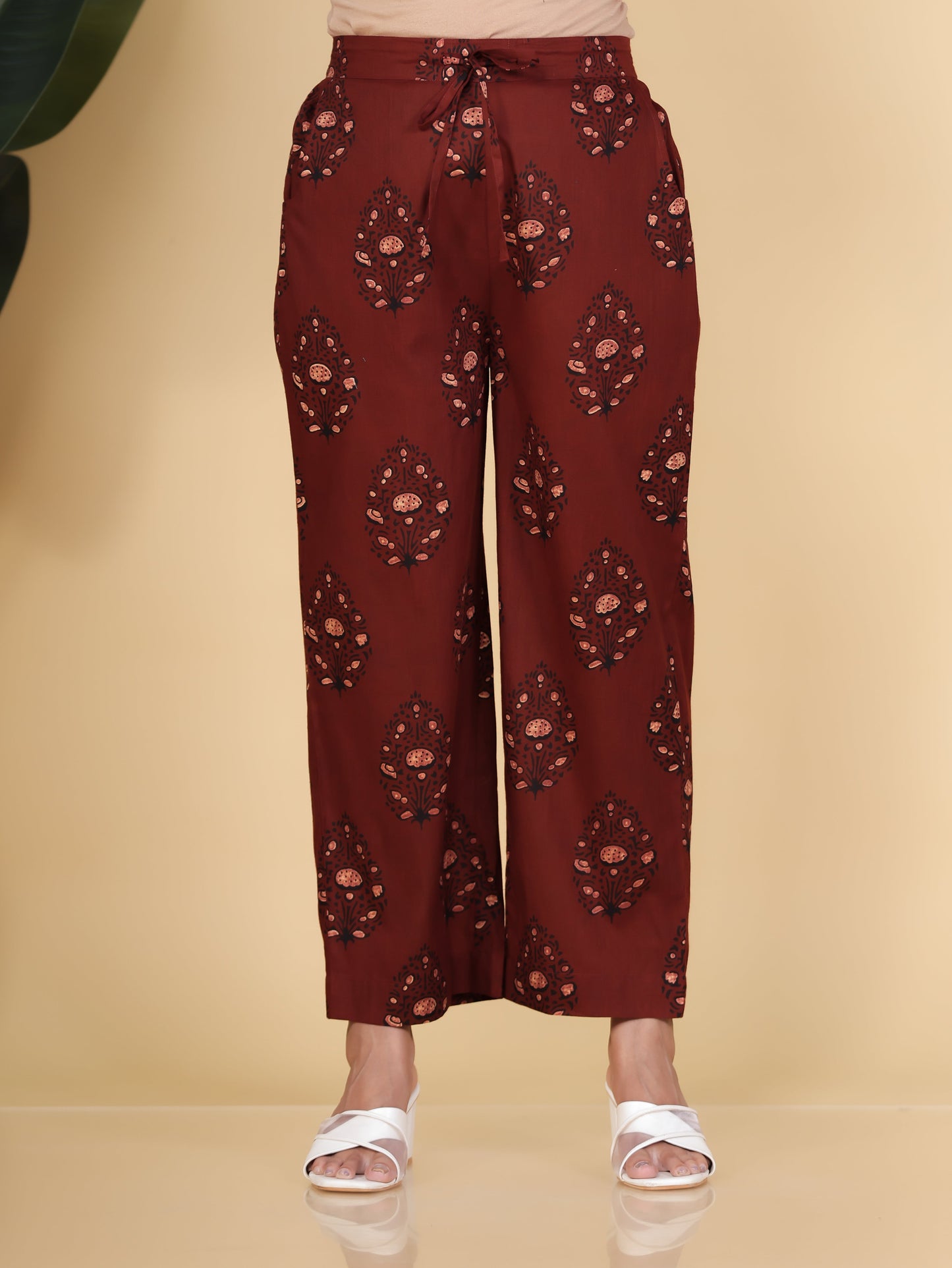 Soft Cotton Floral Rust Straight Trousers