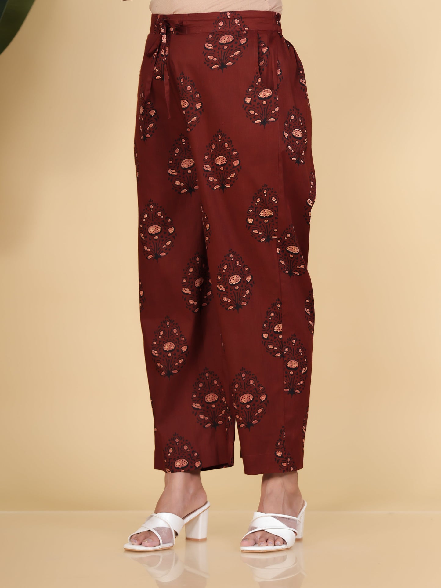 Soft Cotton Floral Rust Straight Trousers