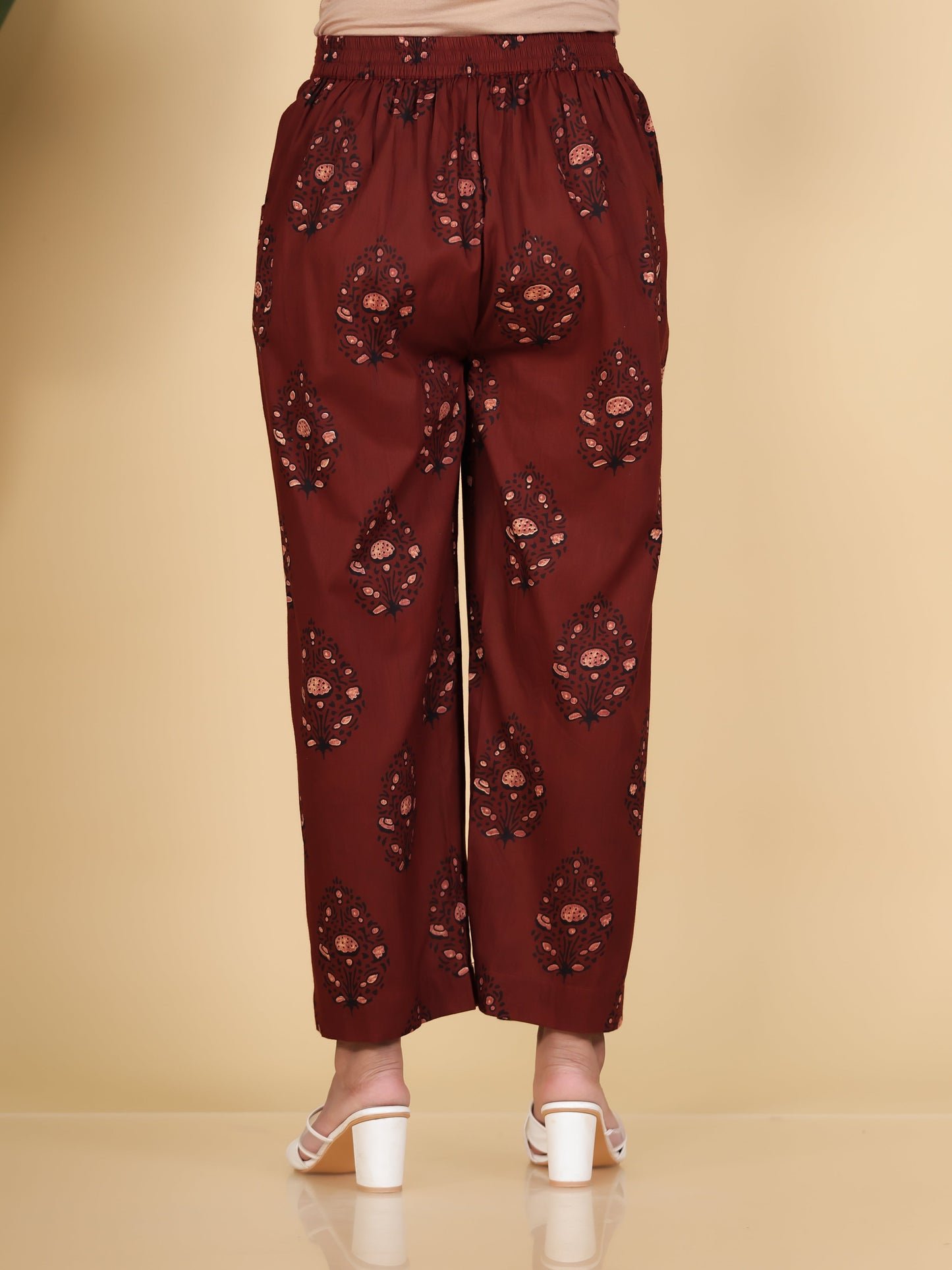 Soft Cotton Floral Rust Straight Trousers