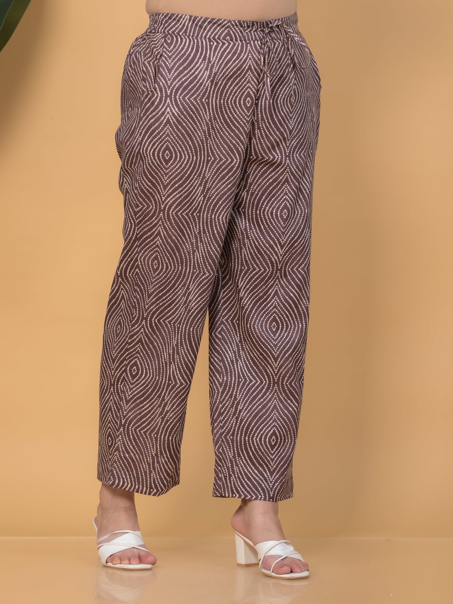 Soft Cotton Bandhani Mauve Trousers Straight Trousers