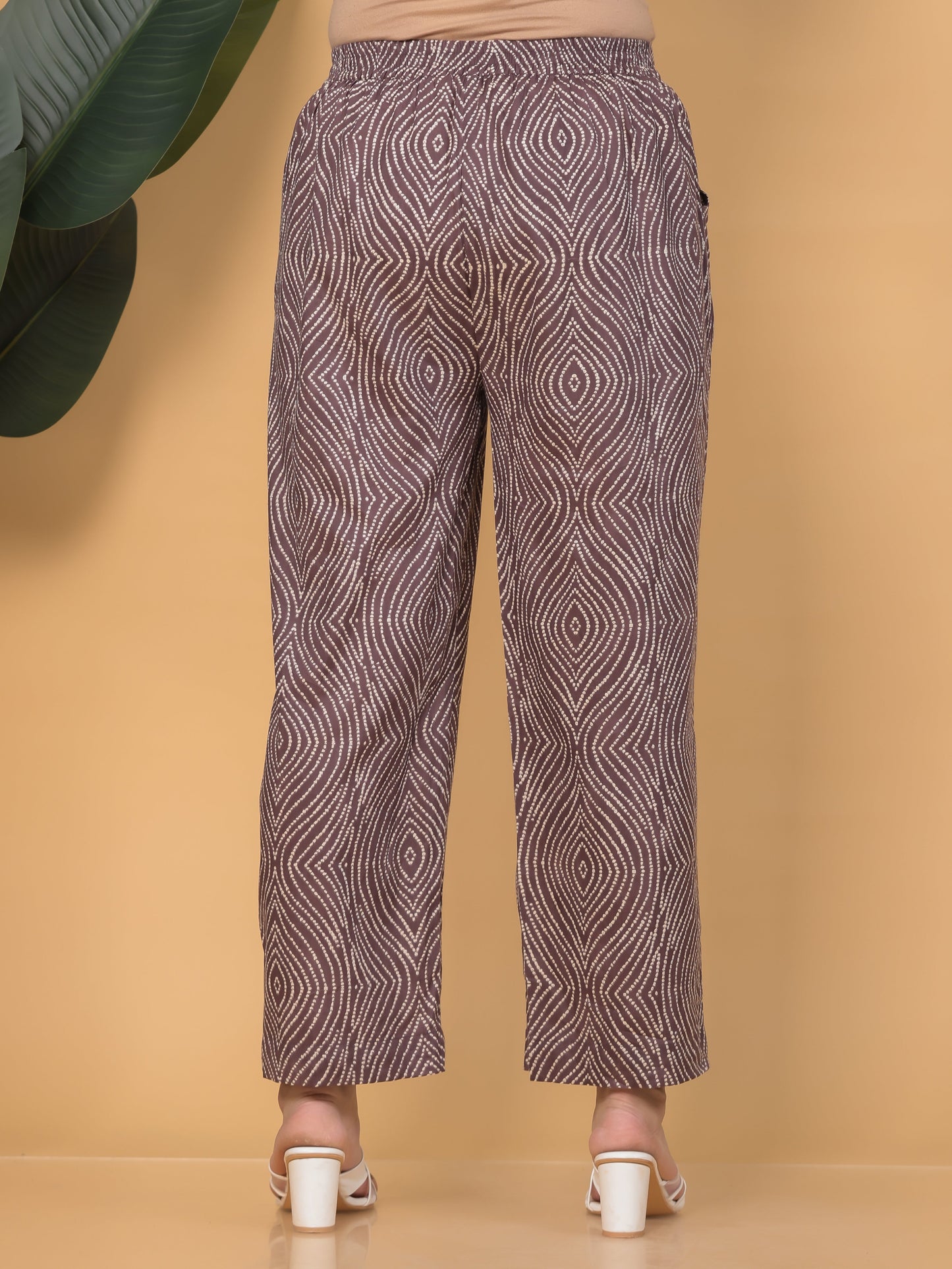 Soft Cotton Bandhani Mauve Trousers Straight Trousers