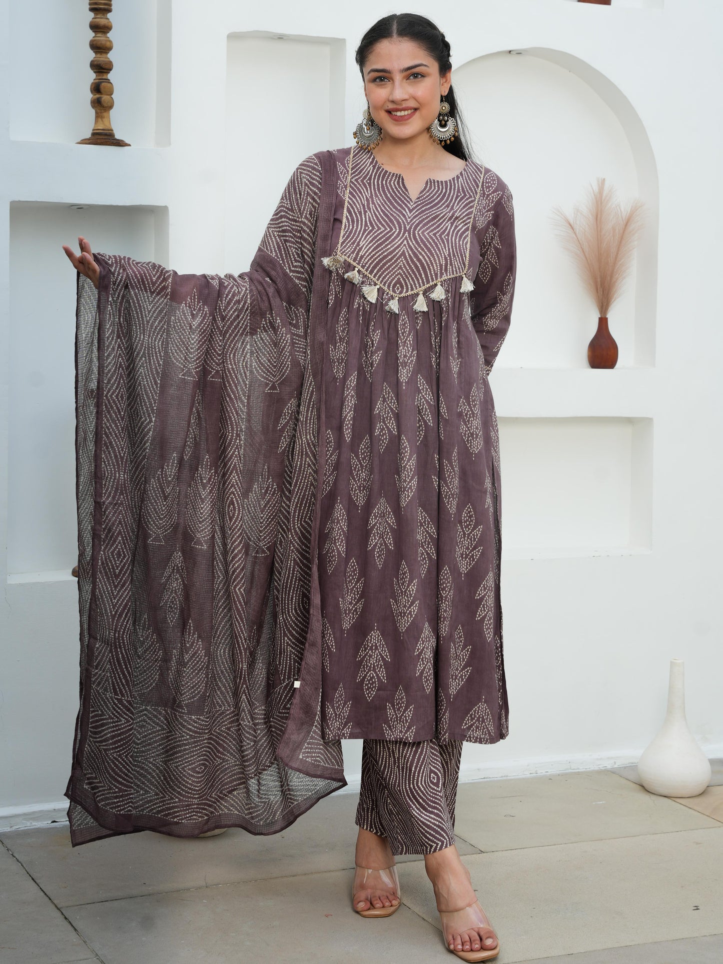 Kota Doria Bandhani Mauve Dupatta
