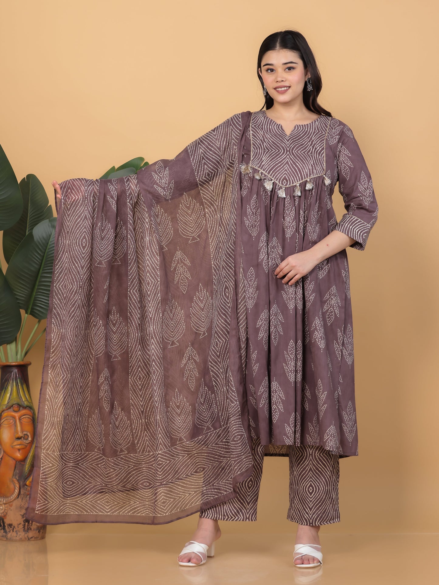 Kota Doria Bandhani Mauve Dupatta