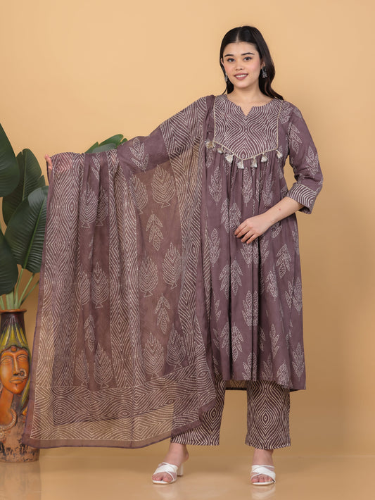 Kota Doria Bandhani Mauve Dupatta
