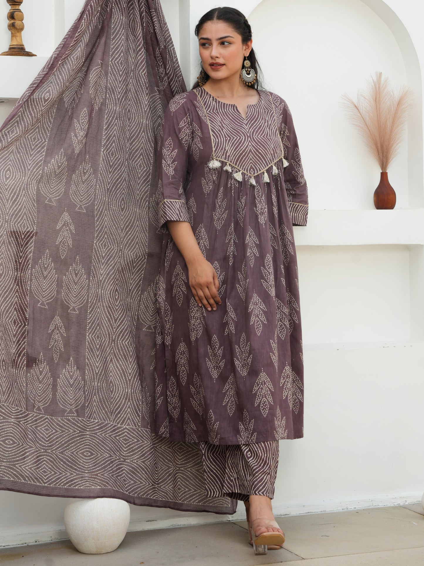 Kota Doria Bandhani Mauve Dupatta