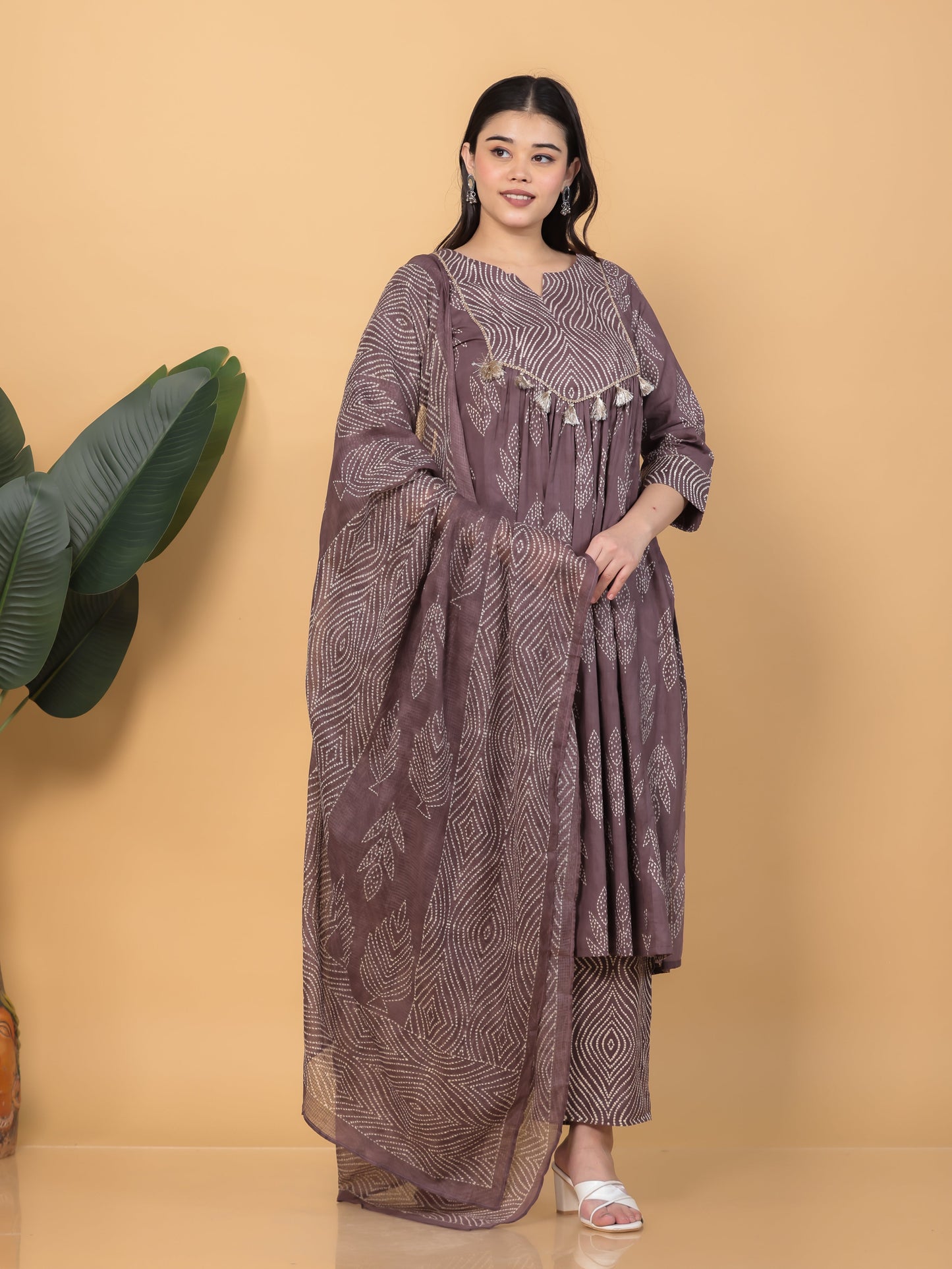 Kota Doria Bandhani Mauve Dupatta
