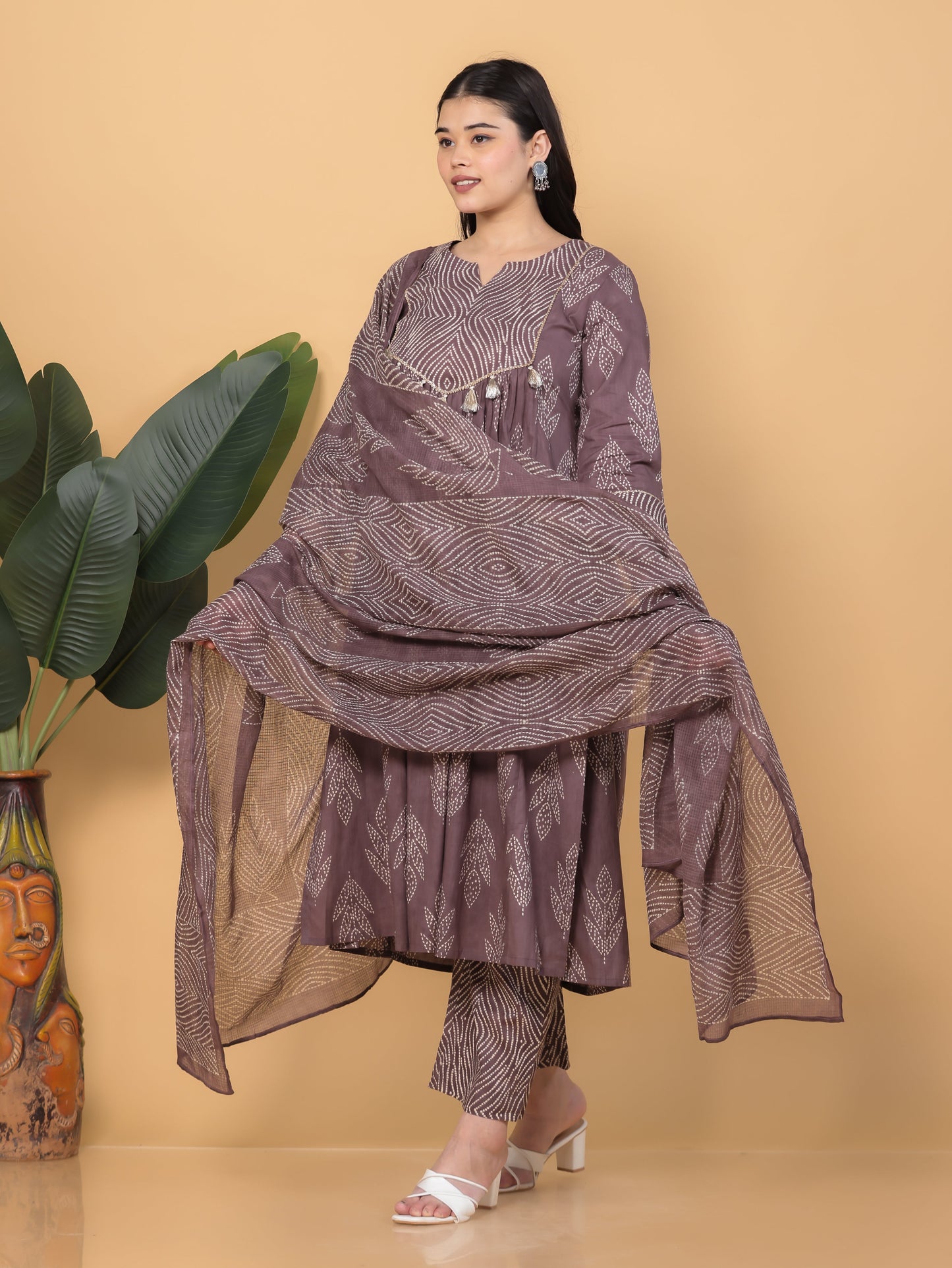 Kota Doria Bandhani Mauve Dupatta