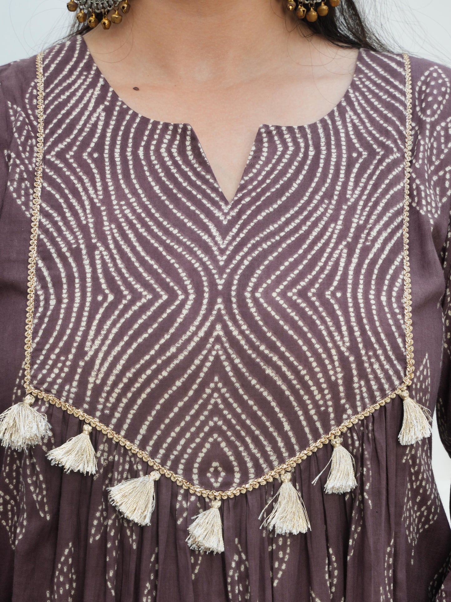 Soft Cotton Bandhani Flared Mauve Kurta
