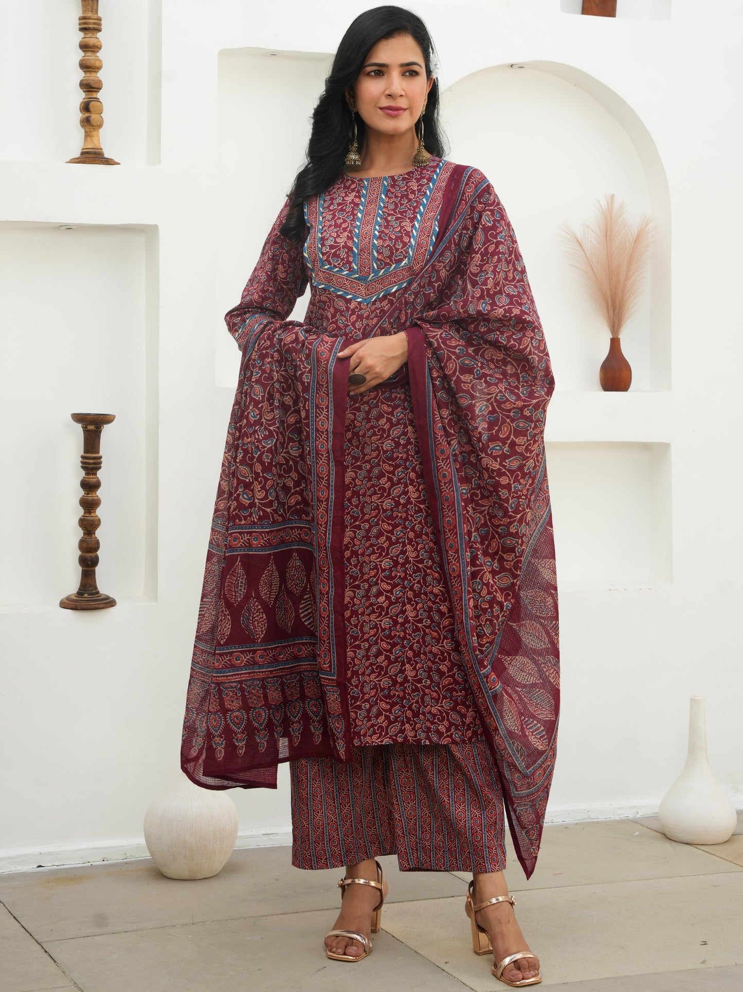 Cotton Voile Floral Maroon Dupatta