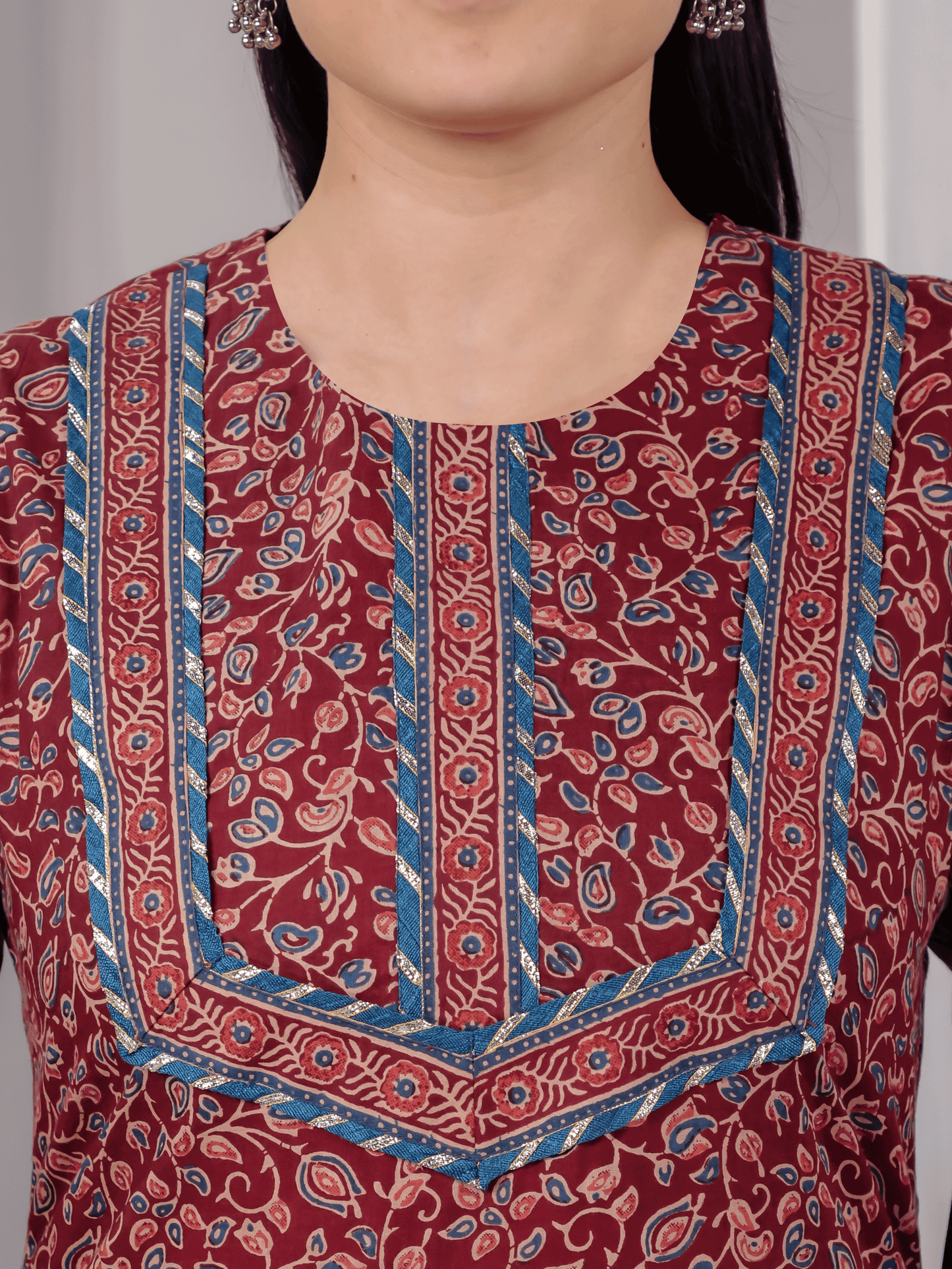 Soft Cotton Floral Straight Maroon Kurta