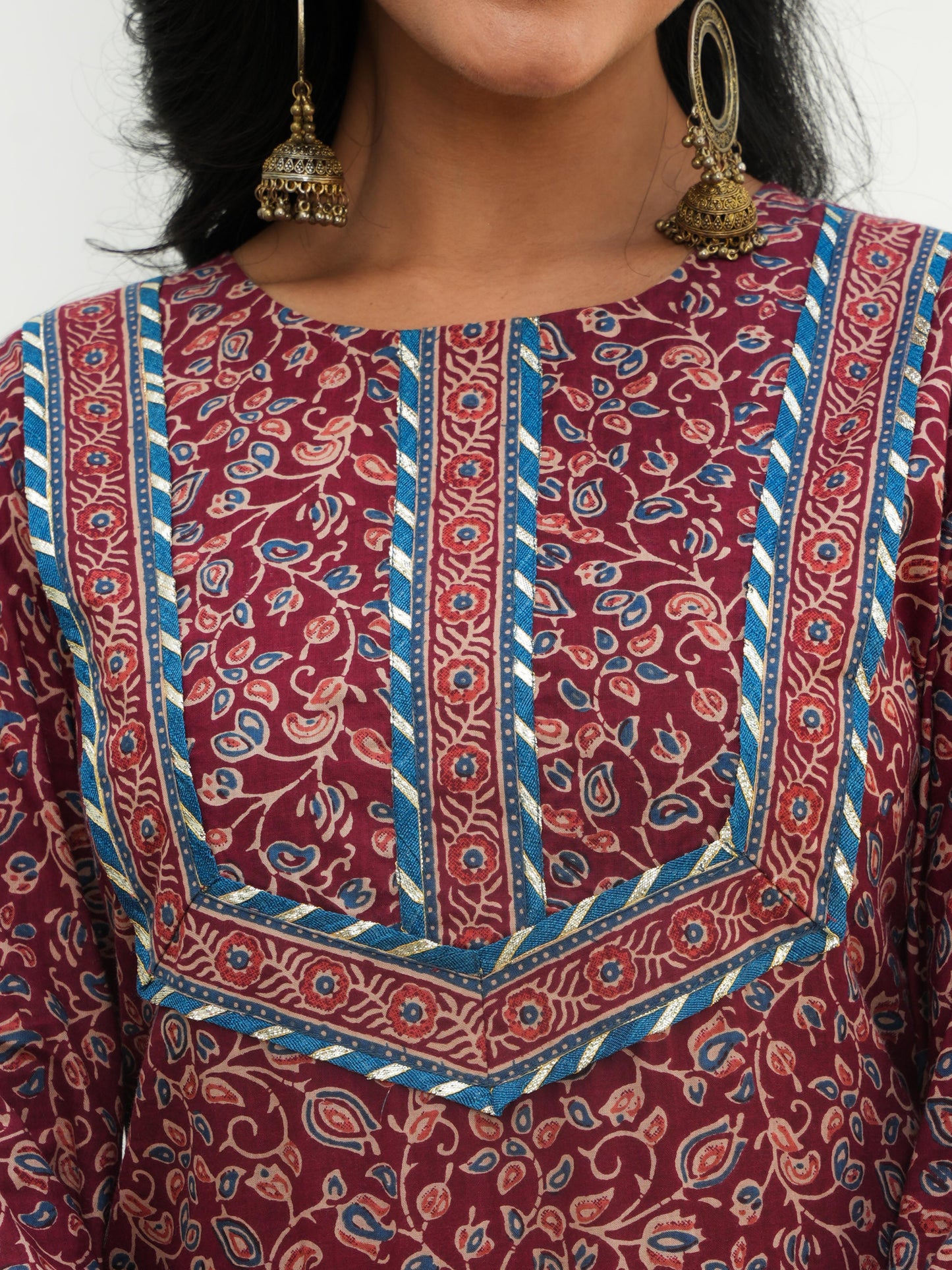 Soft Cotton Floral Straight Maroon Kurta