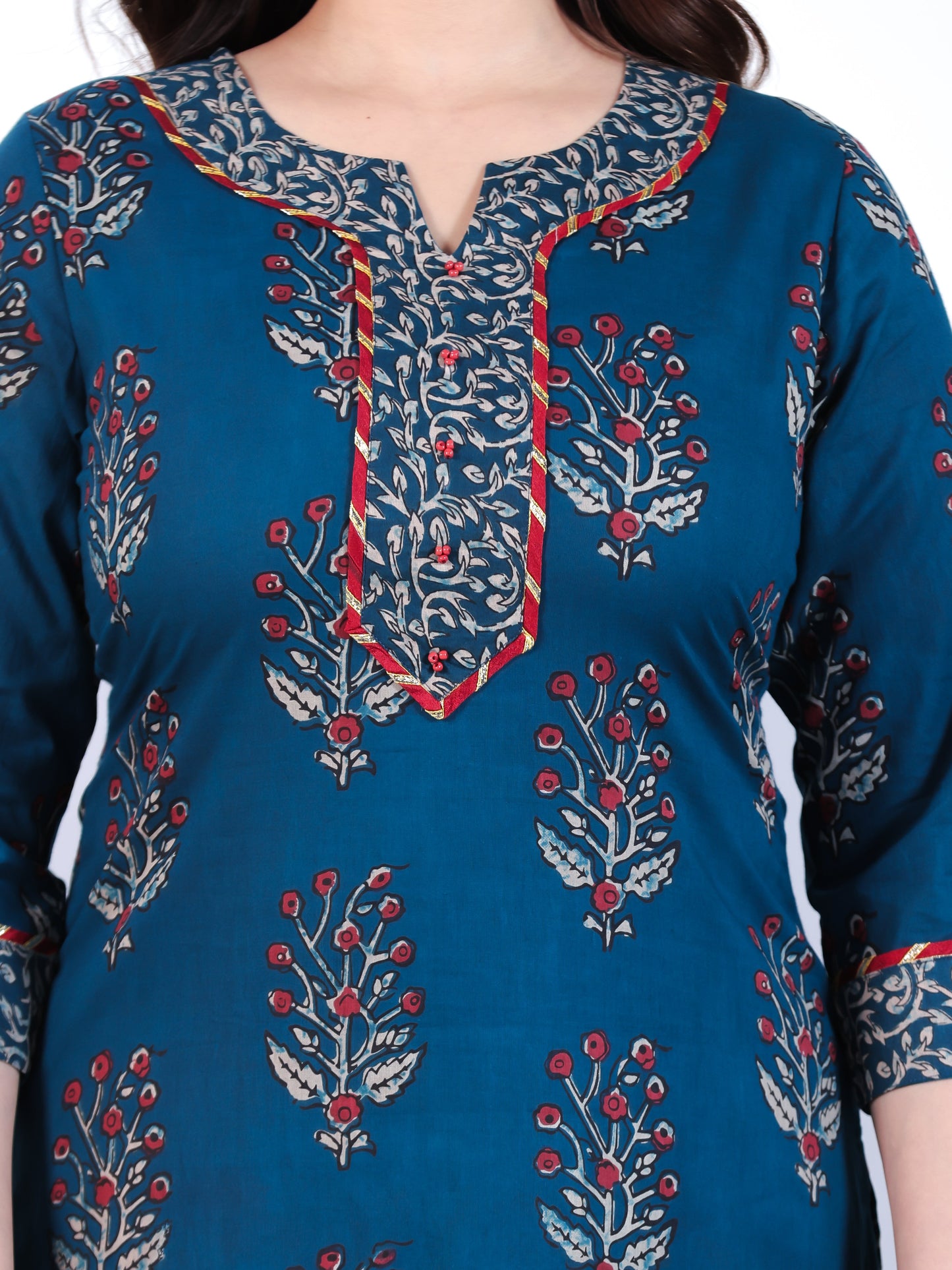 Soft Cotton Floral Straight Blue Kurta