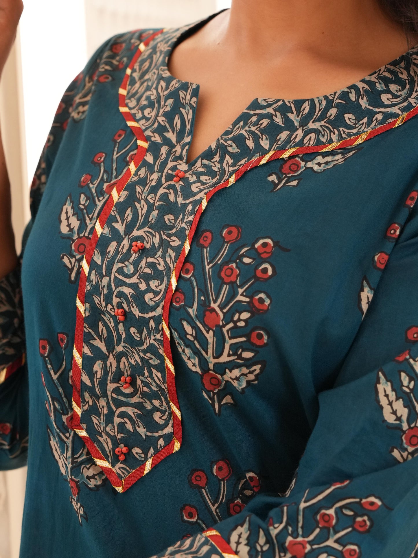Soft Cotton Floral Straight Blue Kurta