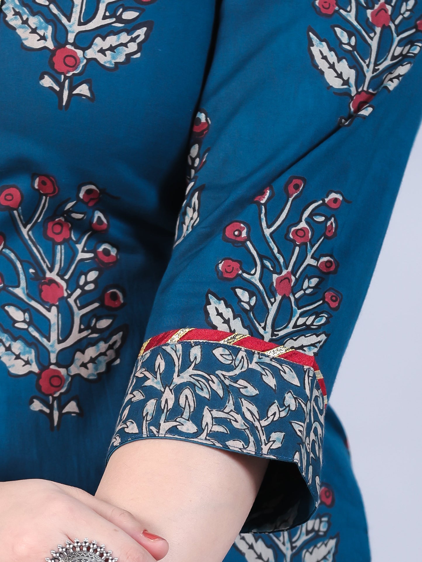 Soft Cotton Floral Straight Blue Kurta