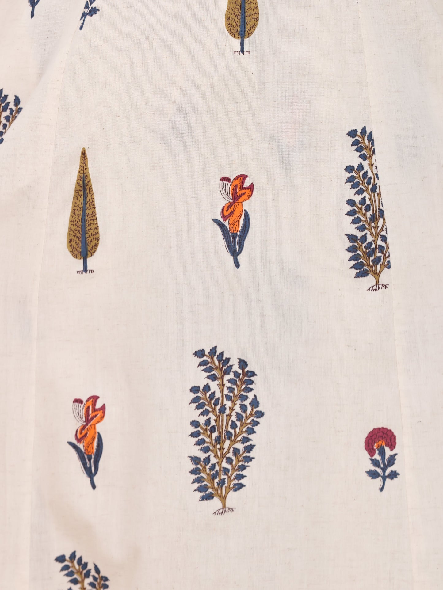 Embroidered Linen Cotton Floral Flared Off White Kurta