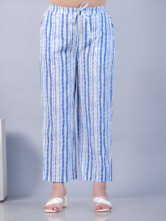 Soft Cotton Striped White Straight Trousers